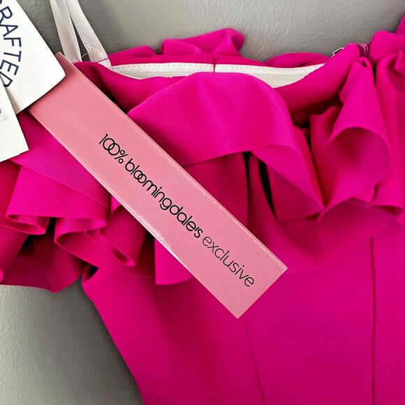 Nwt Aqua Formal Off the Shoulder Fuschia Ruffle Dress Womens Sz 4 Bloomingdales - Picture 4 of 5